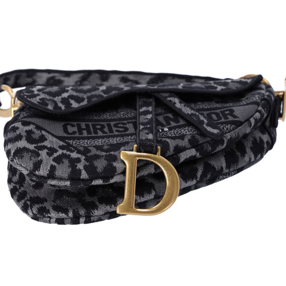 Christian Dior Medium Saddle Bag Mizza Embroidered Leopard BLack Grey Multi - Picture 8 of 10